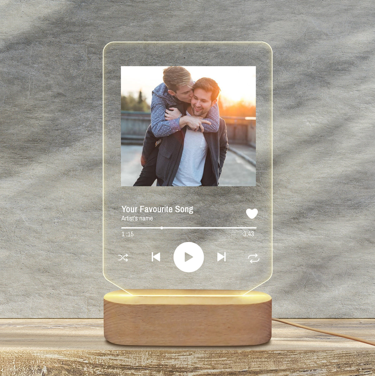 Personalized Photo Song LED Lamp, Acrylic Wooden Base, Anniversary Gift