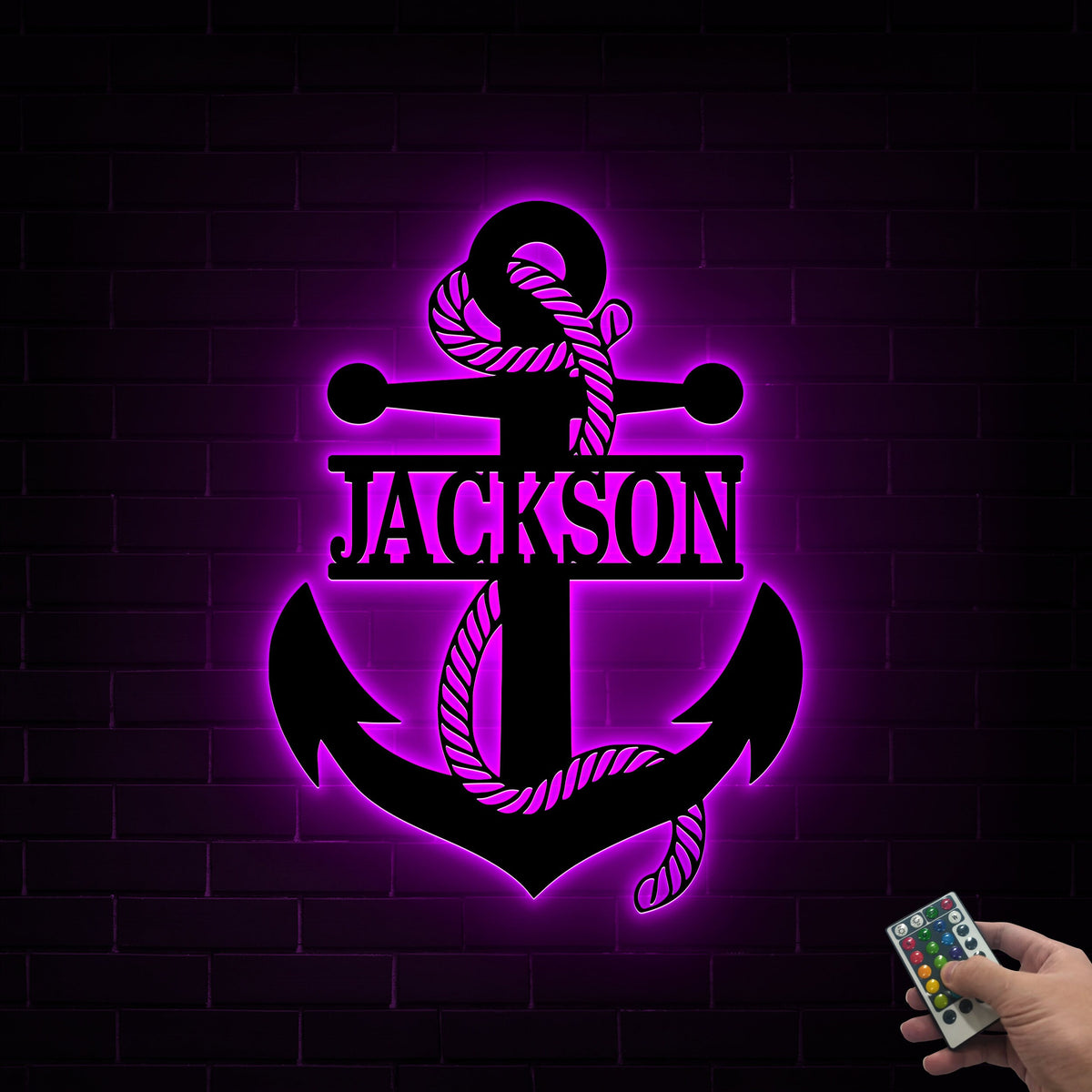 Personalized Anchor Monogram LED Metal Sign, Navy Home Decor