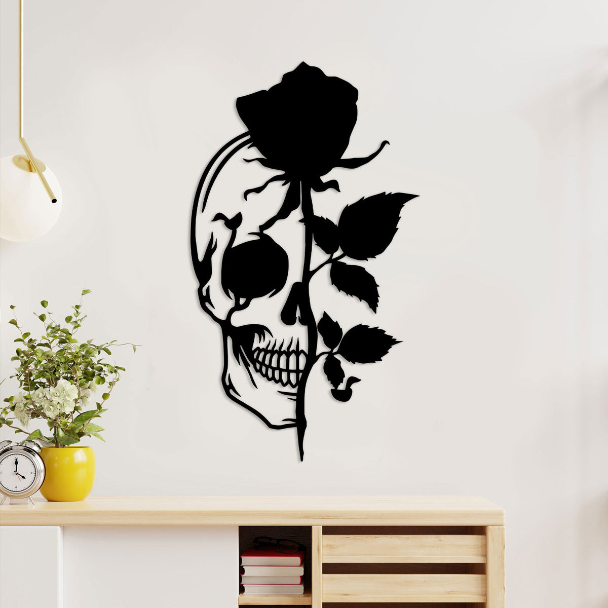 Skull With Rose Metal Wall Art With LED Lights, Flower Skull Signs, Sugar Skull, Skeleton Decor, Halloween Gothic Decor, Skull Roses Decor