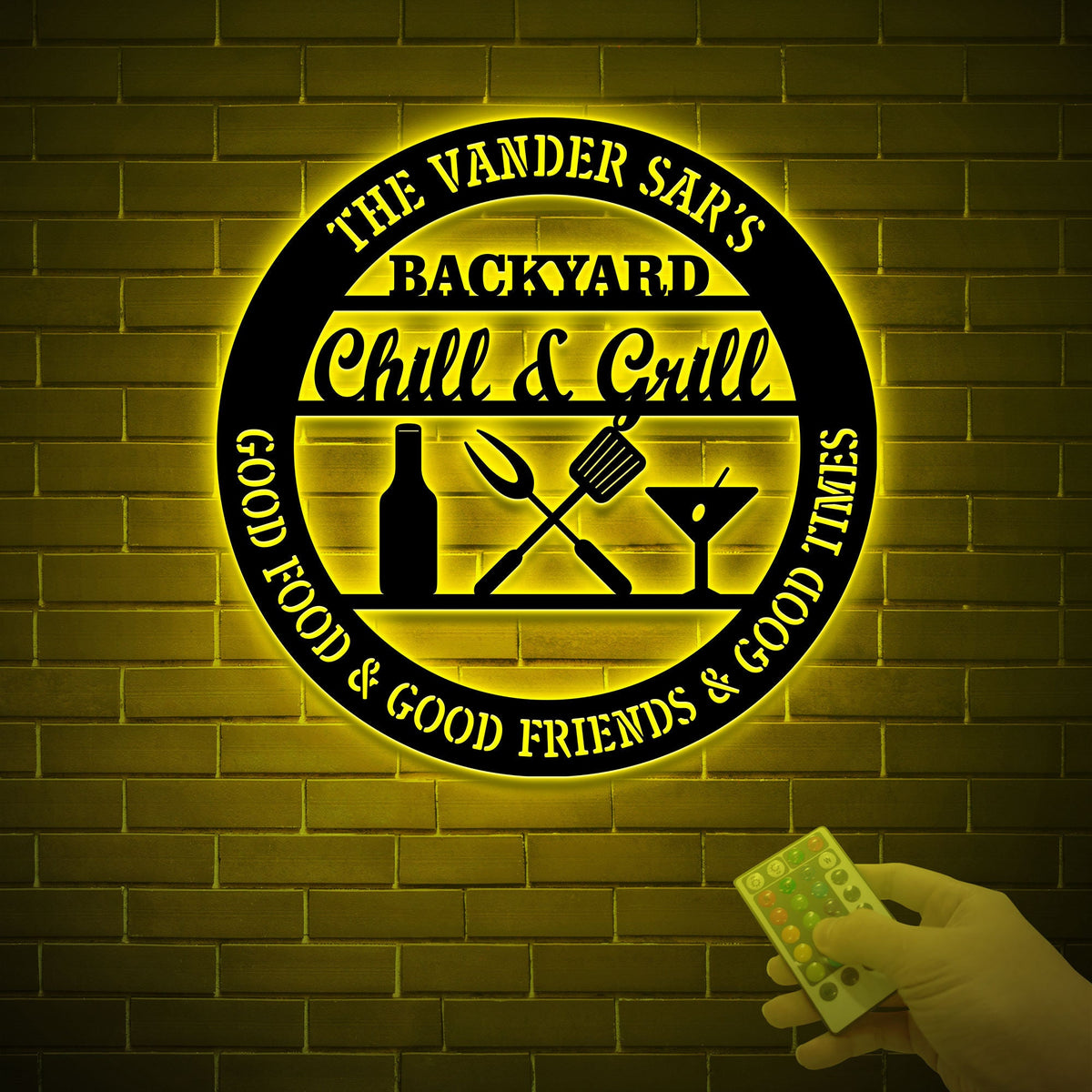 Personalized Bar & Grill Metal Sign With LED Light, Custom Backyard Chill And Grill, Backyard Patio Decor, Outdoor Bar Sign, Backyard Decor