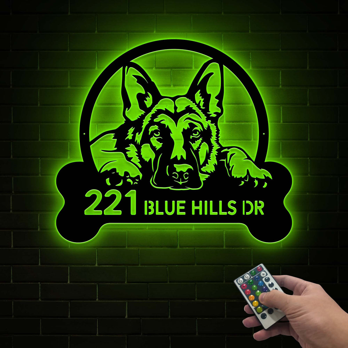 German Shepherd Address Sign, LED House Number Plaque