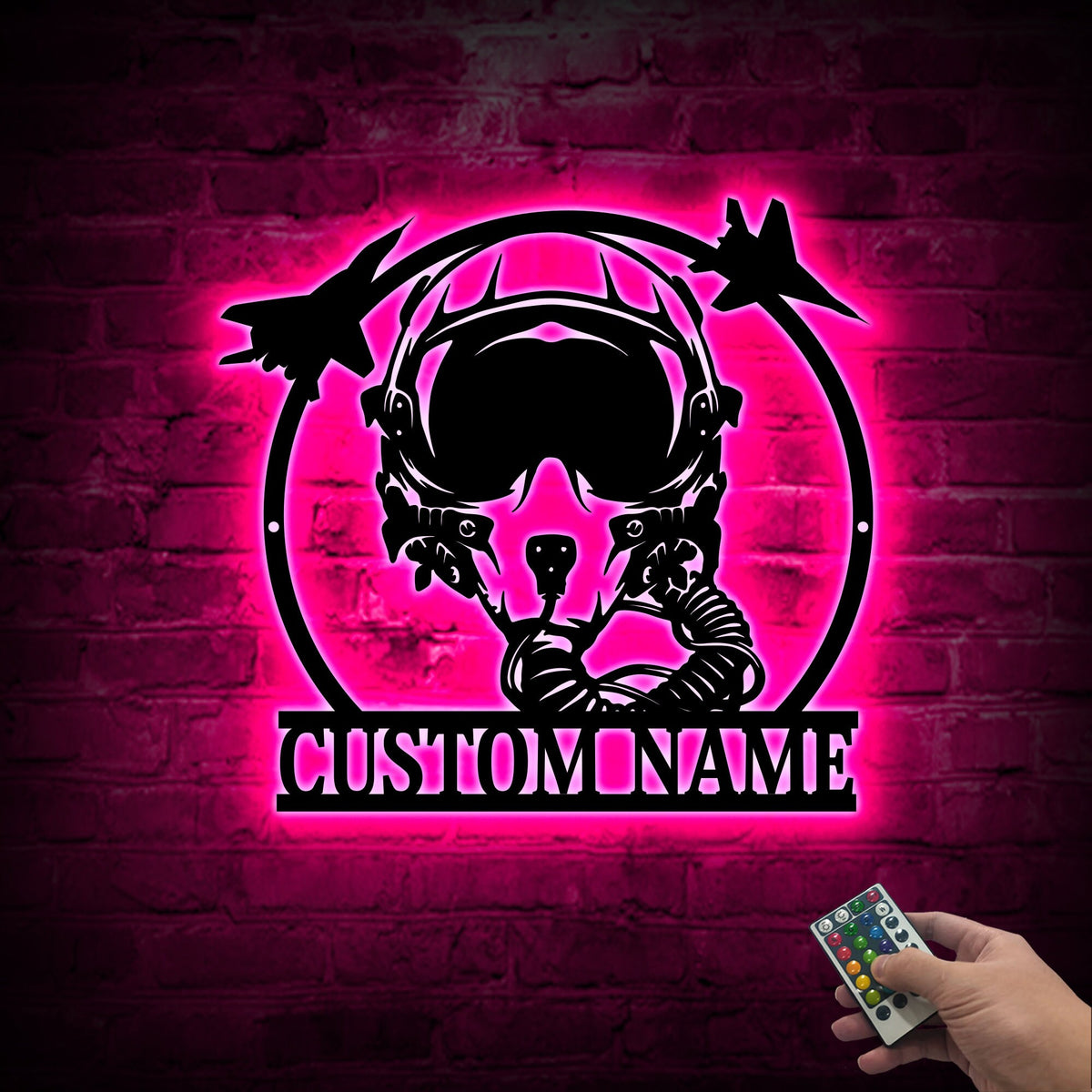 Custom Fighter Pilot Helmet Metal Sign with LED Light