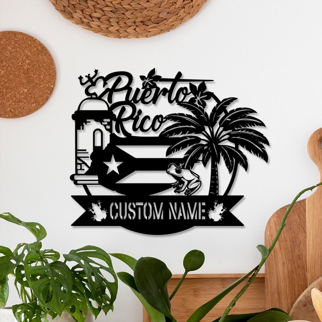 Custom Puerto Rico Flag Metal Sign with LED Lights