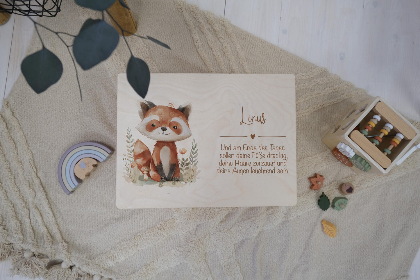 Baby Shower Gift Personalized - Memory Box Red Panda with Name, Birth or Baptism Gift Newborn Boy Girl, FSC Birch Wood Keepsake Box 2 Sizes