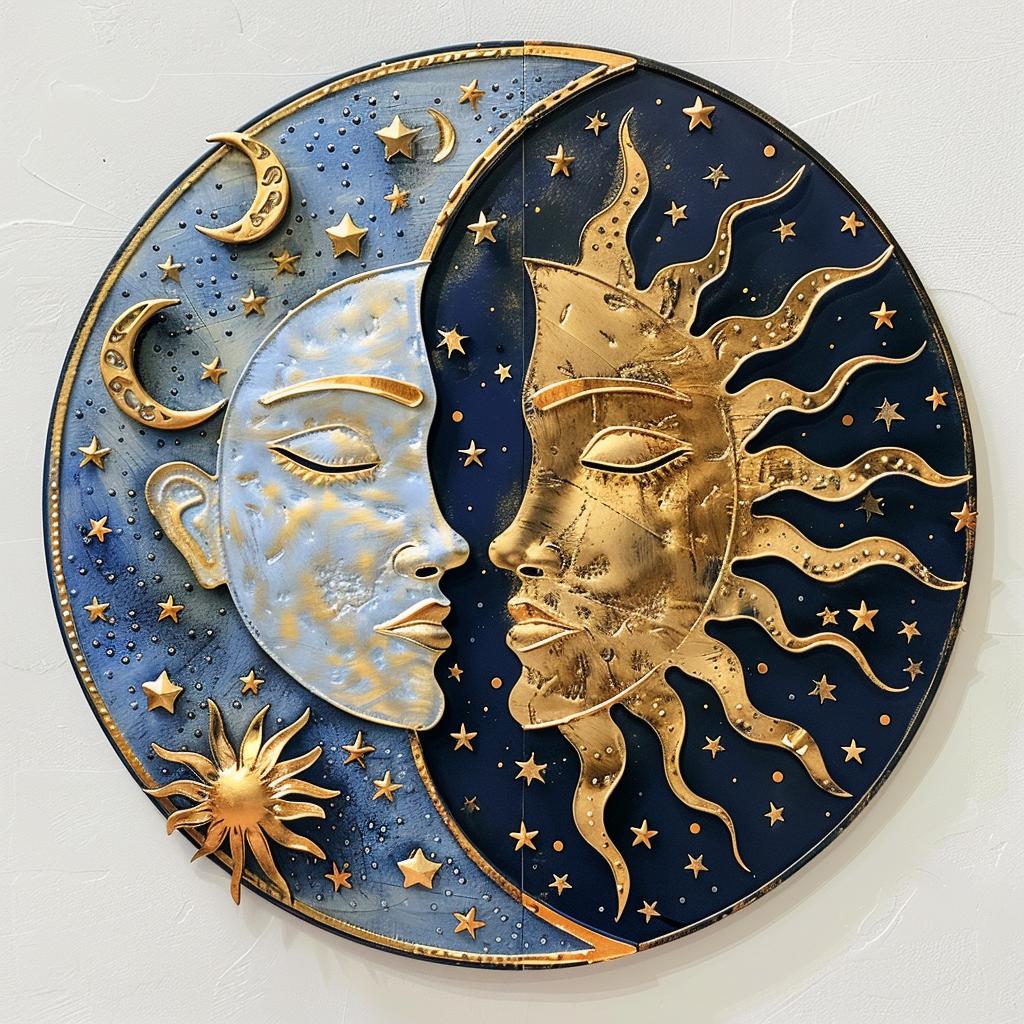 Sun Moon Yin Yang Metal Wall Art, Celestial Boho Cosmic Decor, UV Printed Aluminum
