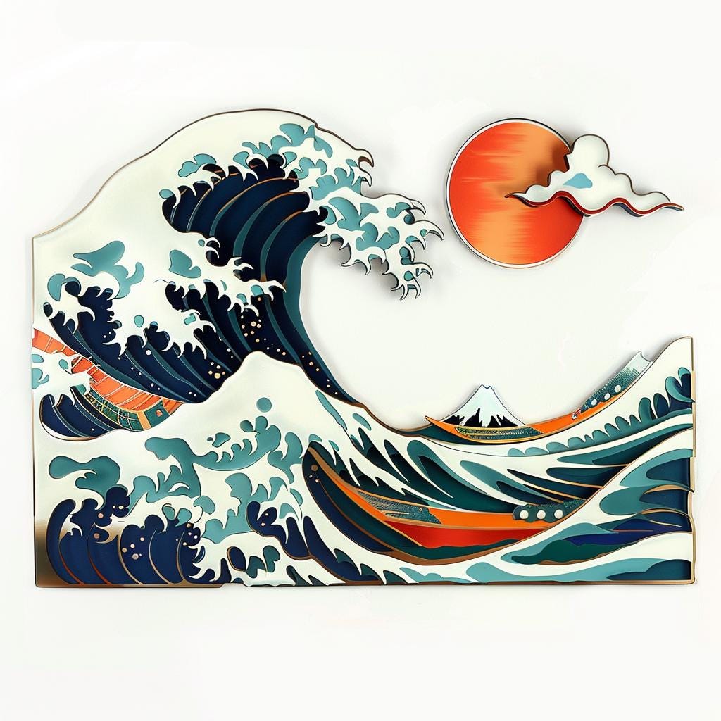 Japanese Wave Metal Wall Art, Coastal Ocean Scene Decor Aluminum (UV Printed)