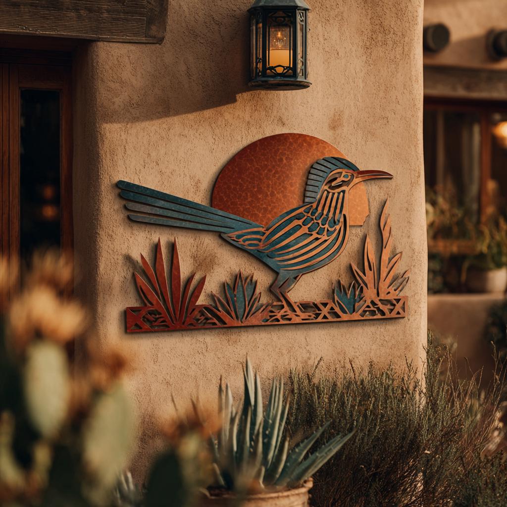 Southwestern Roadrunner Metal Wall Art: Desert Bird Cactus Decor (UV Printed Aluminum)