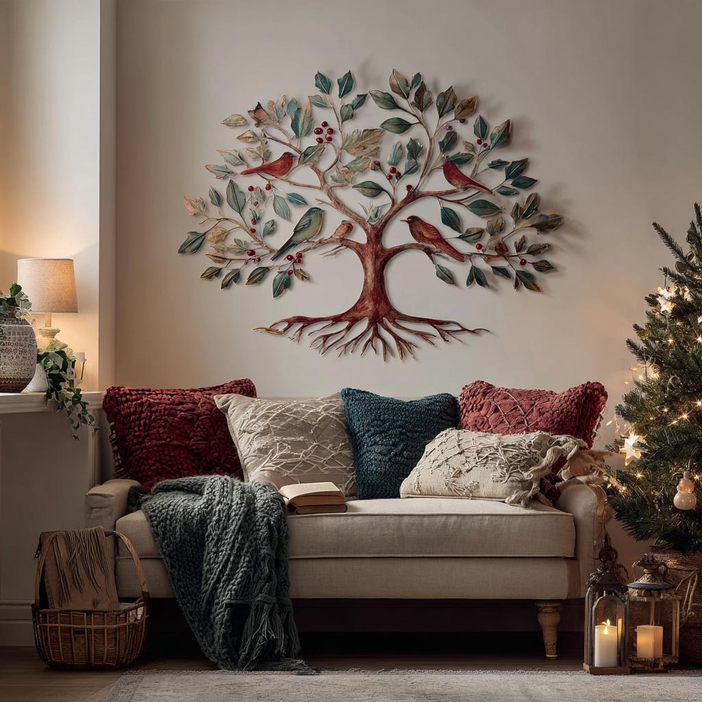 Tree of Life Metal Wall Art, Rustic Holiday Decor, Botanical Cutout Sign (UV Aluminum)