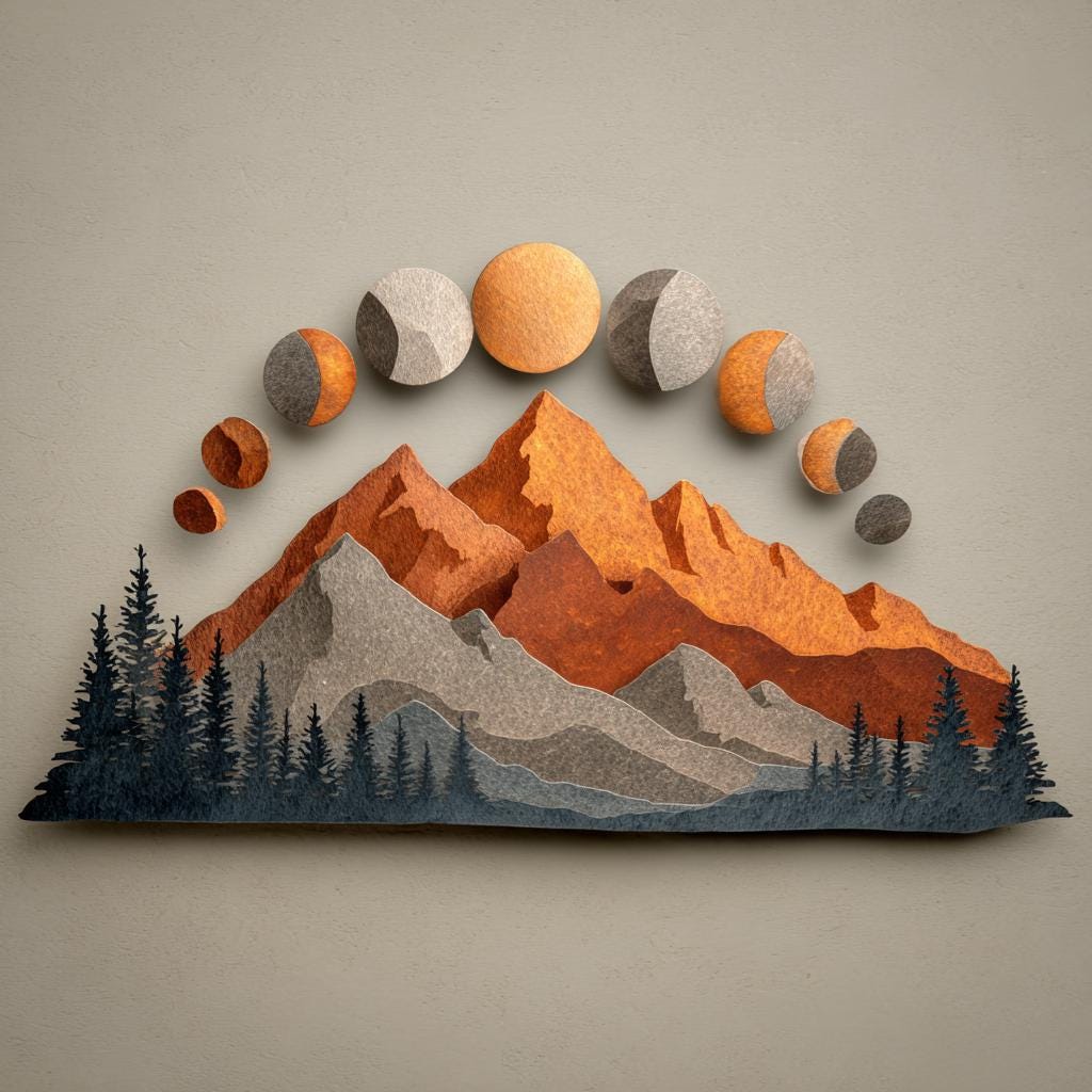 UV Printed Aluminum Mountain Moon Phase Wall Art, Rustic Forest Cabin Decor
