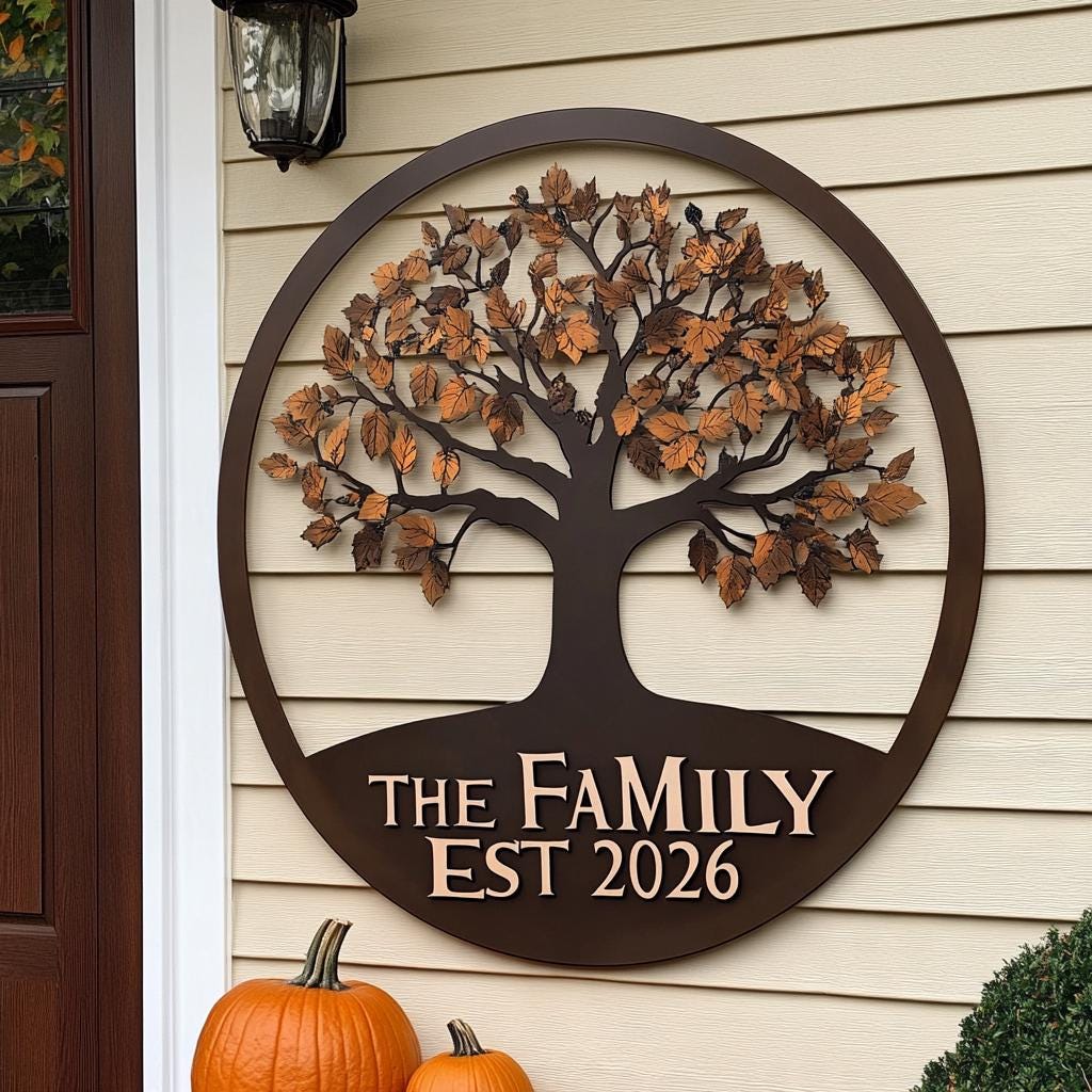 Custom Family Tree of Life Metal Sign, UV Printed Aluminum Wall Art (Est 2026)