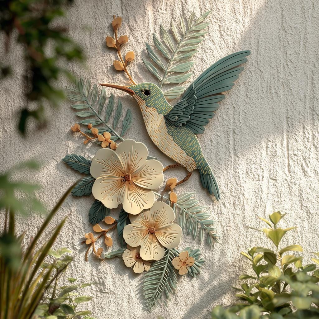 UV Printed Aluminum Hummingbird Wall Art, Floral Garden Decor (2D Metal Sign)