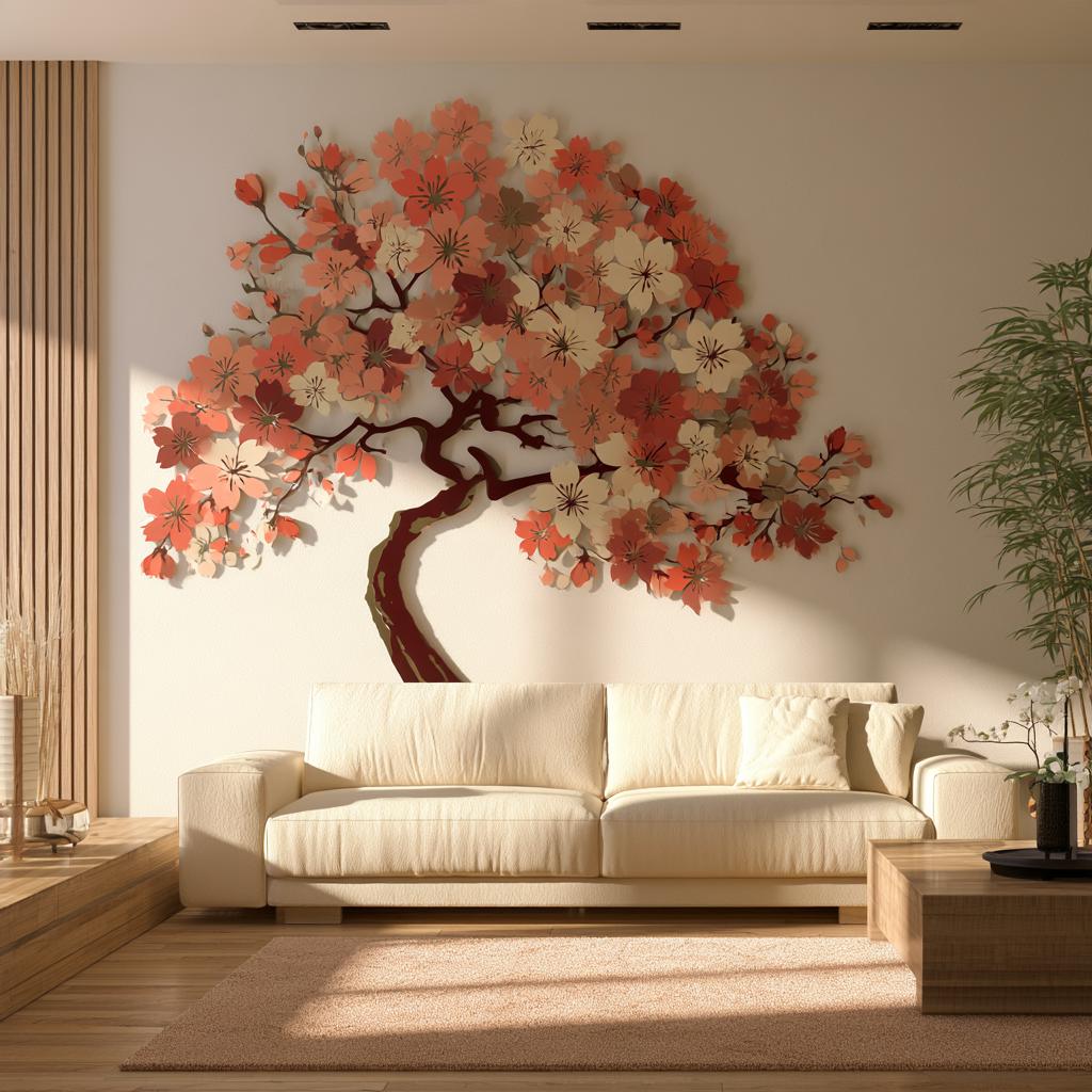 UV Printed Aluminum Cherry Blossom Wall Art, Japanese Sakura Tree Decor (2D Metal Sign)