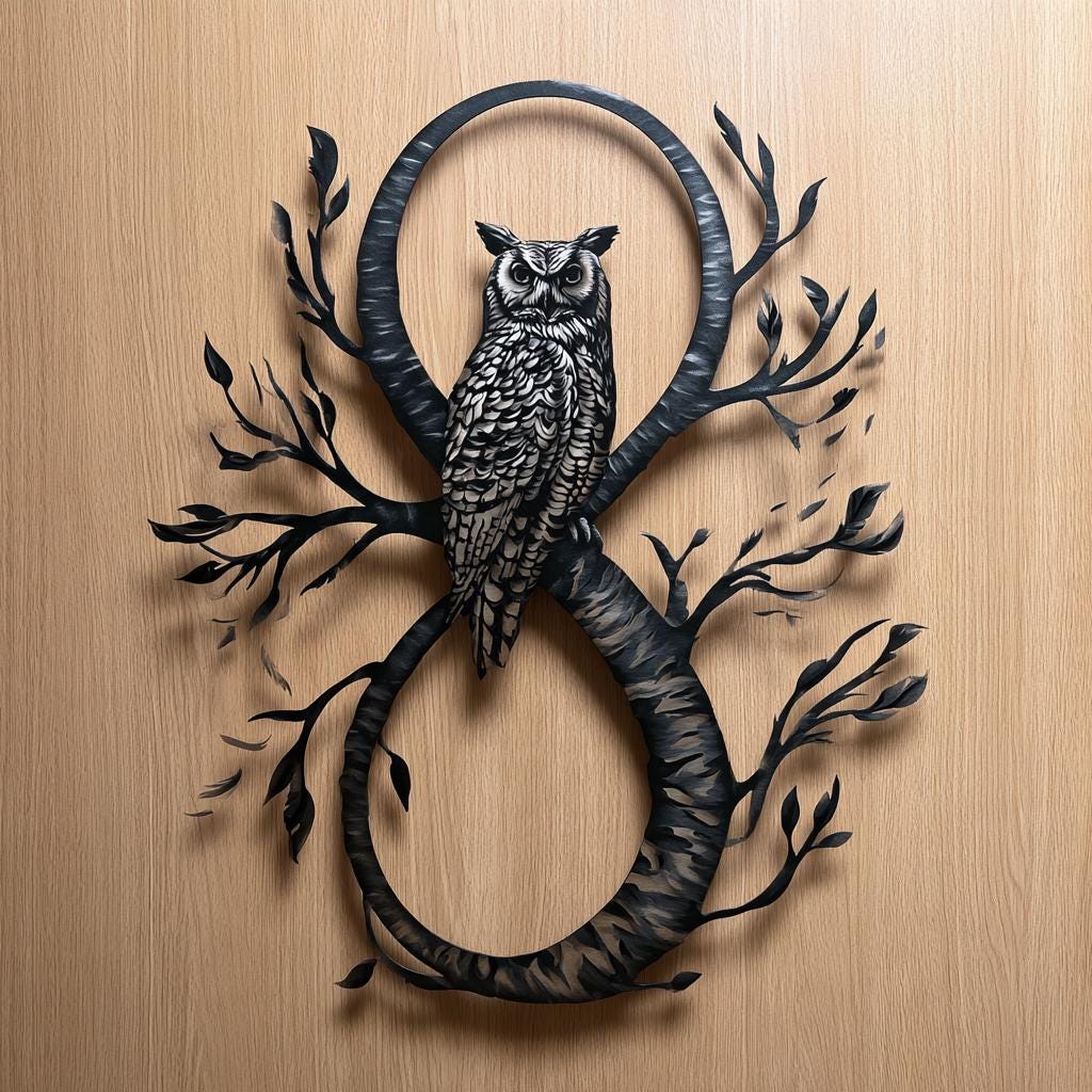 UV Printed Aluminum Owl Wall Art, Birch Tree Infinity Sign, Woodland Decor