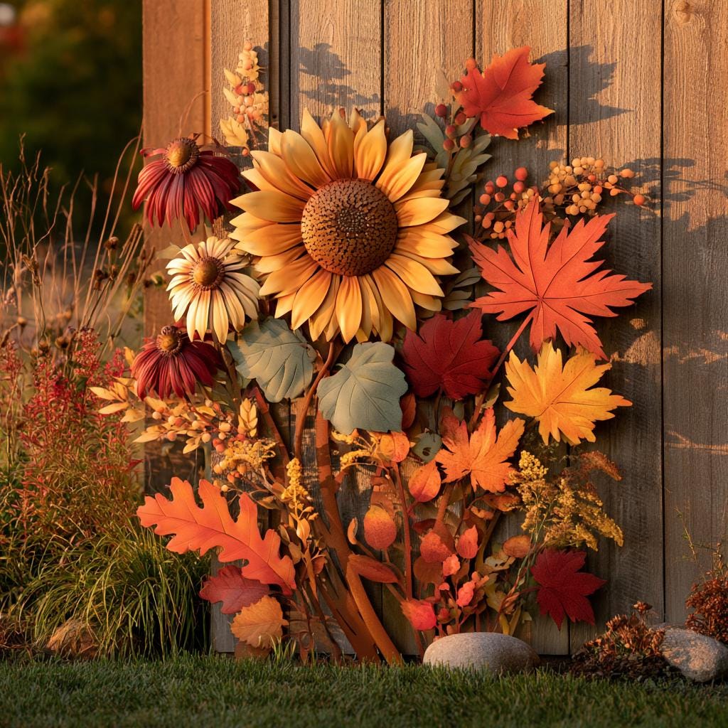 Autumn Wildflower Metal Wall Art, UV Printed Aluminum Sign, Fall Floral Decor