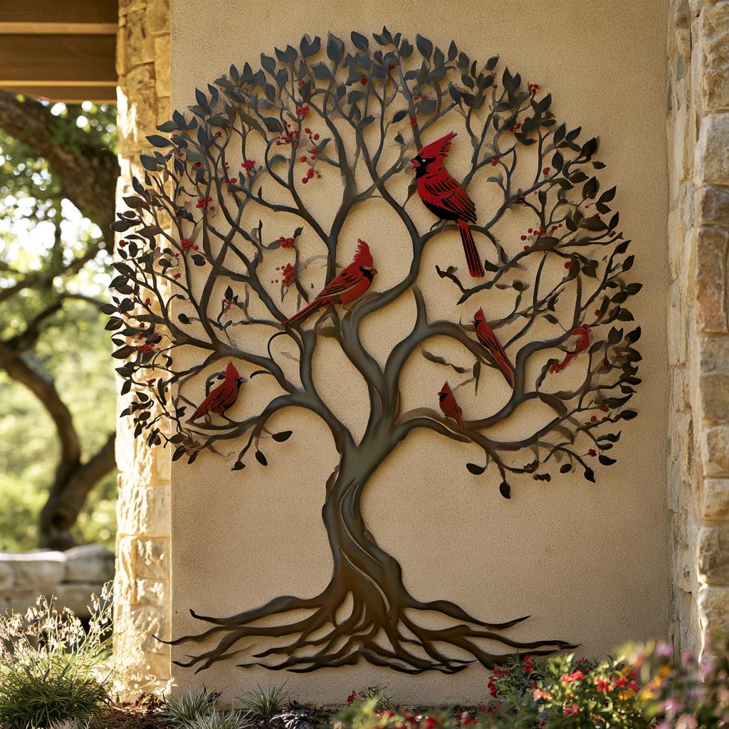 Cardinal Tree of Life Metal Wall Art Red Birds Garden Decor (UV Printed Aluminum)