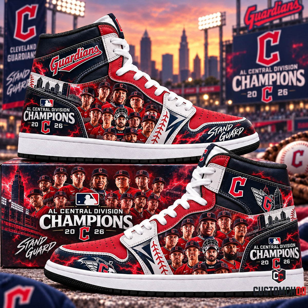 Cleveland Guardians AL Central Champions High Top JD1 - Baseball Fan Shoes & Collector Box