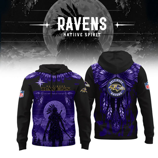 Baltimore Ravens Native Spirit Heritage Hoodie 2026 Baltimore Ravens Merch Football Fan Gifts