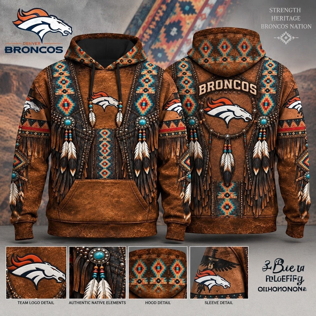 Denver Broncos Heritage Western Native Inspired Football Hoodie Denver Broncos Merch Fan Gift