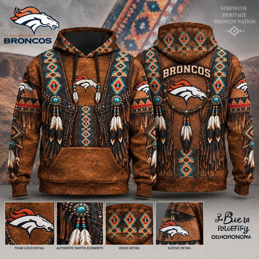Denver Broncos Heritage Western Native Inspired Football Hoodie Denver Broncos Merch Fan Gift
