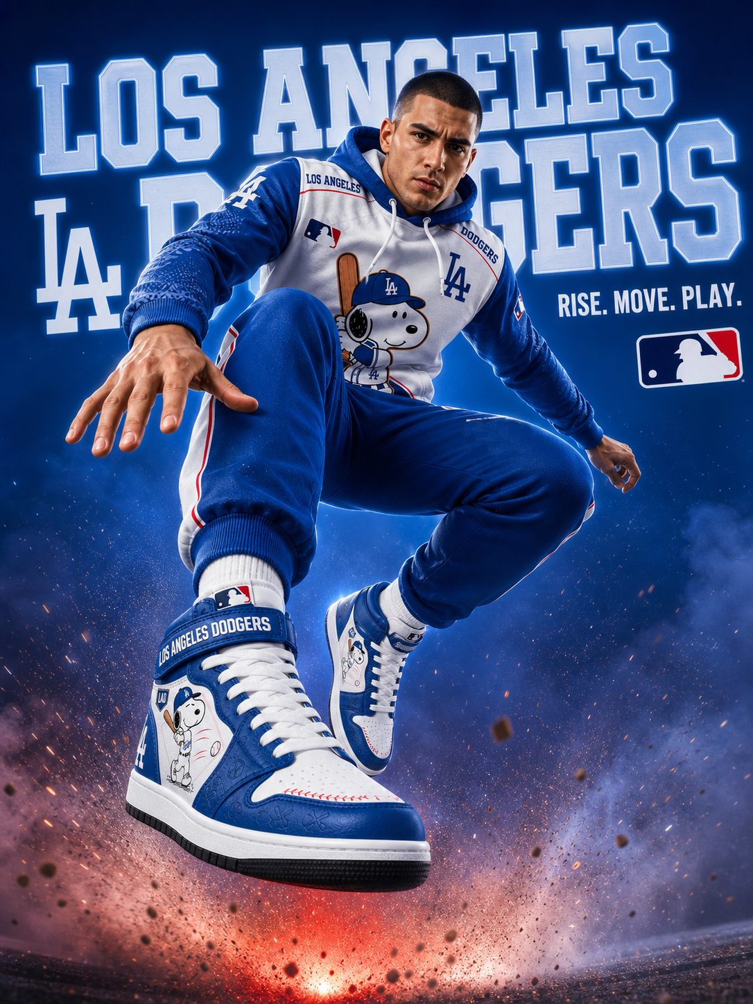 Los Angeles Dodgers Snoopy Baseball Fan 3-Piece Set – Hoodie — Sweatpants & High-Top Sneakers
