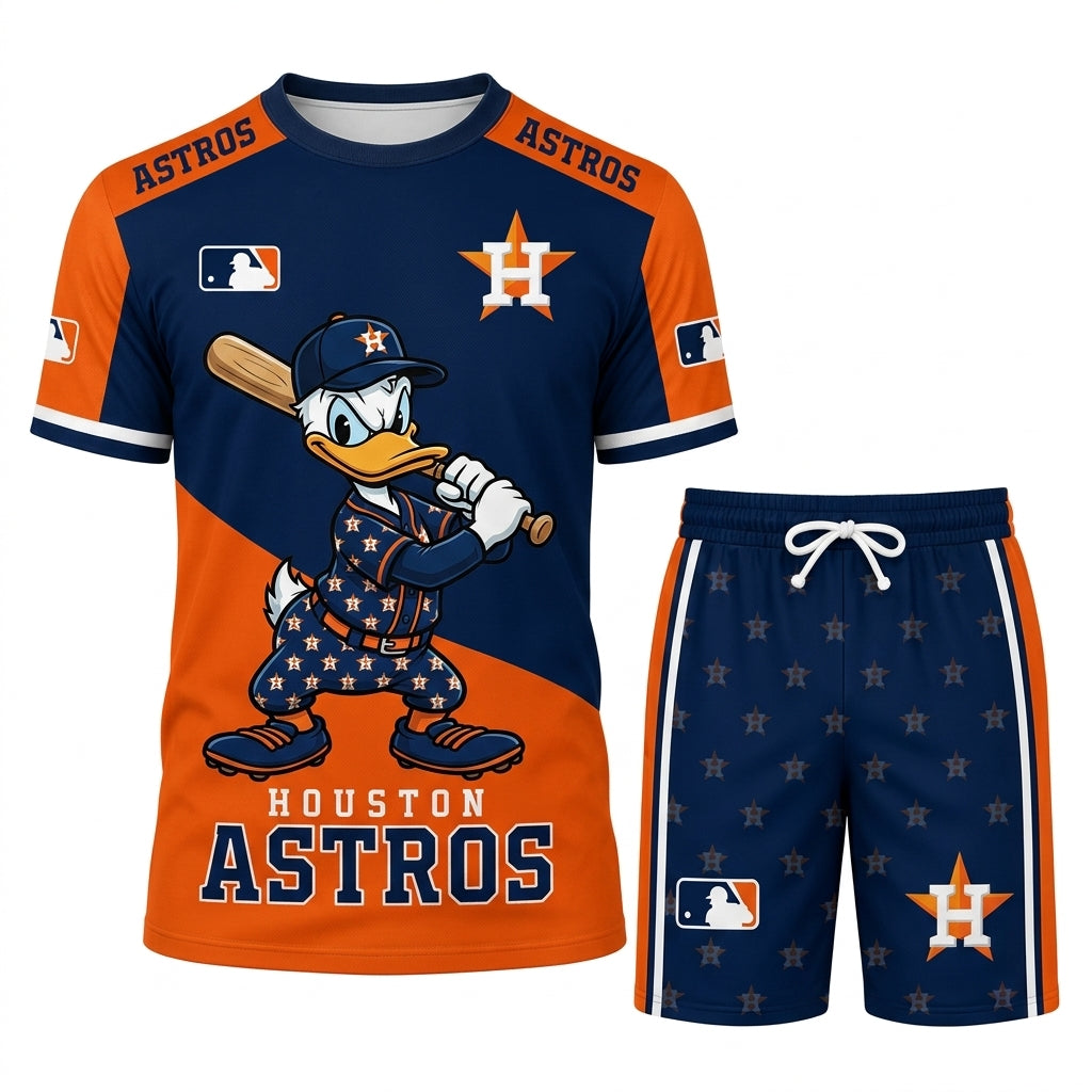 Cartoon Duck Baseball Fan T-Shirt And Shorts Set — Sport Outfit Combo | 30 Teams Available