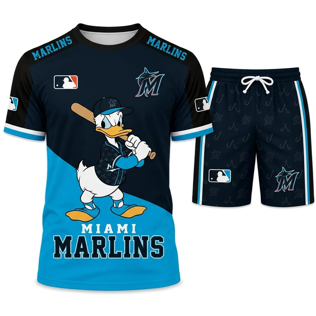 Cartoon Duck Baseball Fan T-Shirt And Shorts Set — Sport Outfit Combo | 30 Teams Available