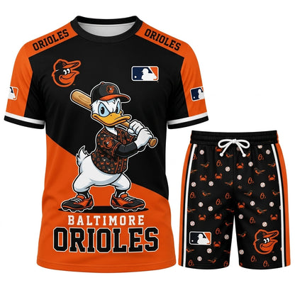 Cartoon Duck Baseball Fan T-Shirt And Shorts Set — Sport Outfit Combo | 30 Teams Available