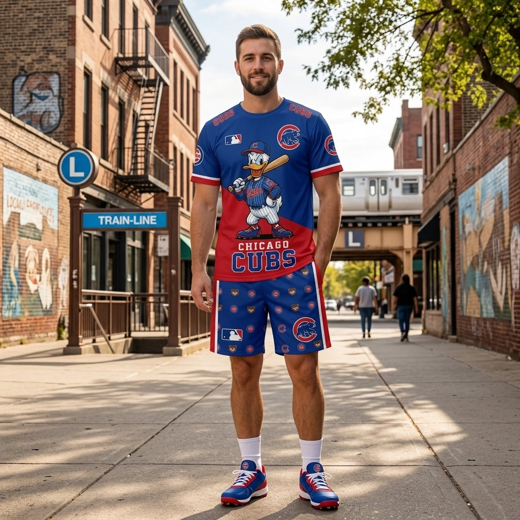 Cartoon Duck Baseball Fan T-Shirt And Shorts Set — Sport Outfit Combo | 30 Teams Available
