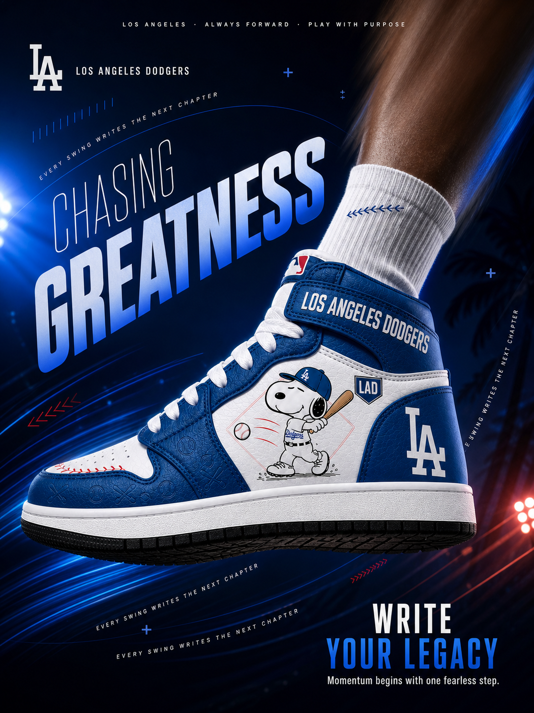 Los Angeles Dodgers Snoopy Baseball Fan 3-Piece Set – Hoodie — Sweatpants & High-Top Sneakers