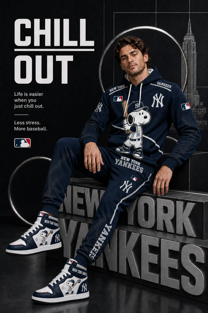 New York Yankees Snoopy Baseball Fan 3-Piece Set – Hoodie — Sweatpants & High-Top Sneakers