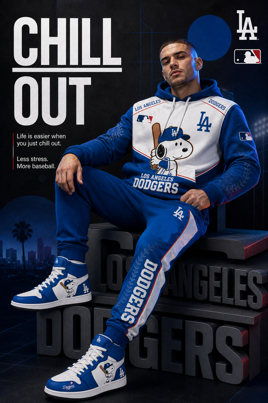 Los Angeles Dodgers Snoopy Baseball Fan 3-Piece Set – Hoodie — Sweatpants & High-Top Sneakers