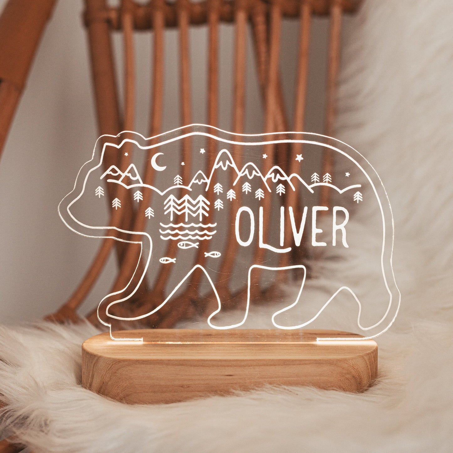Night Light For Kids Personalized - Bear With Mountains