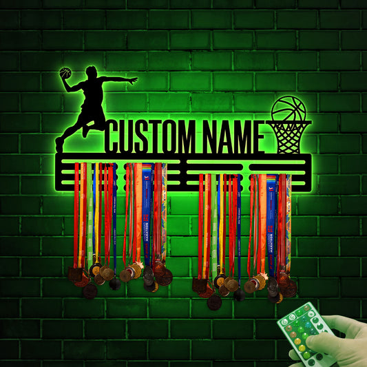 Custom Basketball Medal Hanger, LED Lit Metal Wall Decor