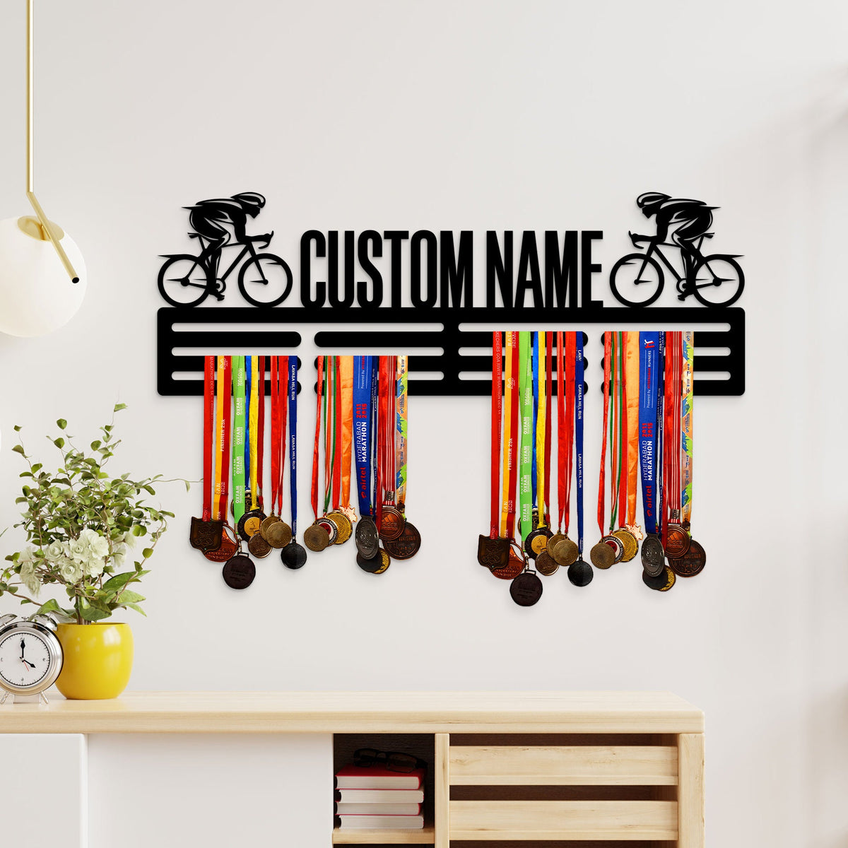 Custom Cycling Medal Hanger, LED Wall Decor, Housewarming Gift