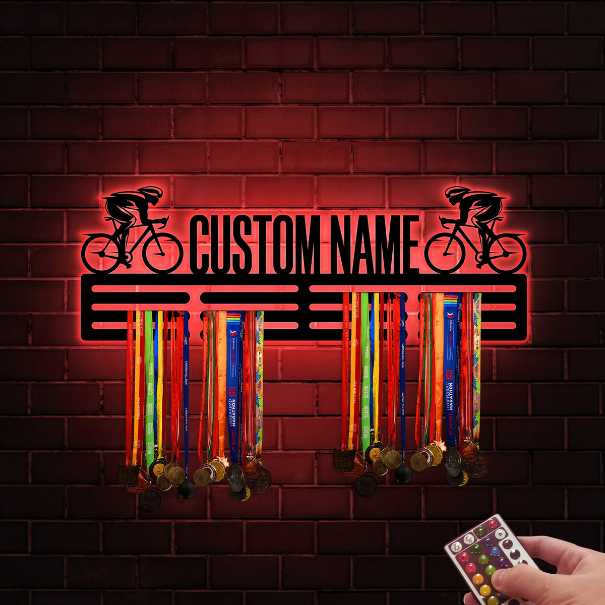 Custom Cycling Medal Hanger, LED Wall Decor, Housewarming Gift
