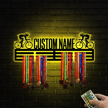 Custom Cycling Medal Hanger, LED Wall Decor, Housewarming Gift