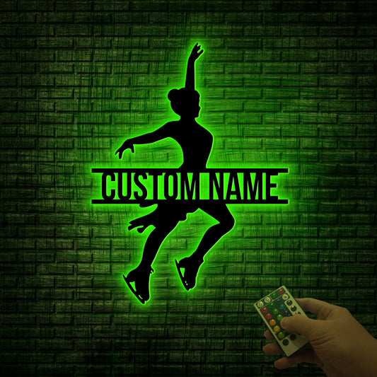 Custom Figure Skater Metal LED Sign, Personalized Wall Decor
