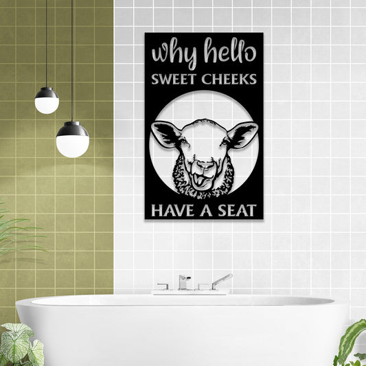 Funny Sheep Metal LED Bathroom Sign, Toilet Restroom Decor