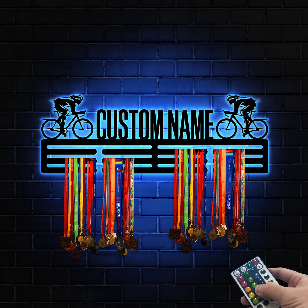 Custom Cycling Medal Hanger, LED Wall Decor, Housewarming Gift