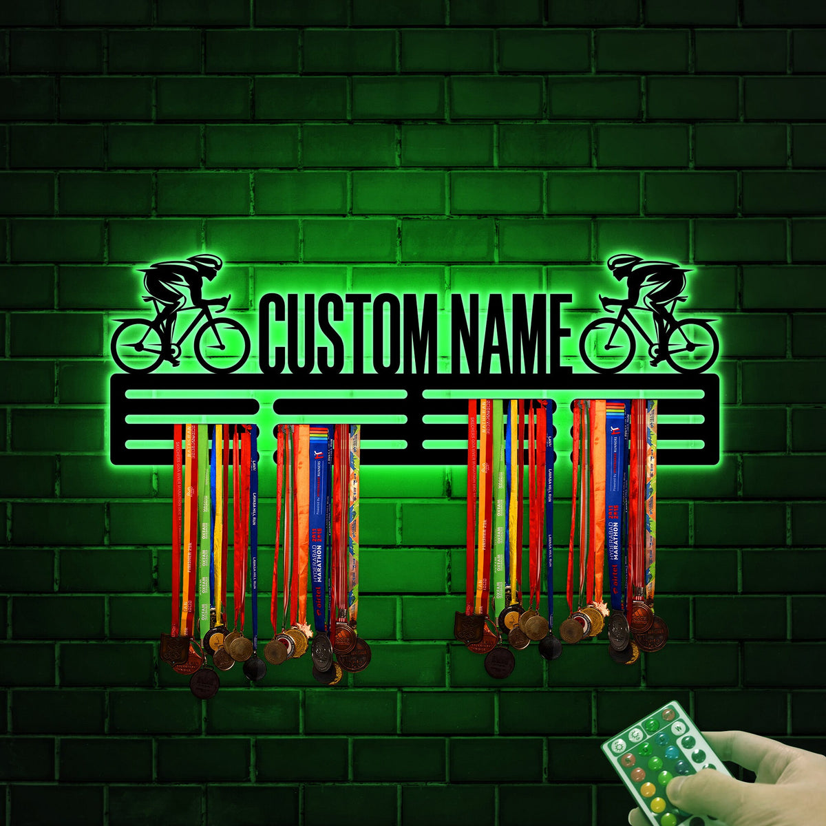 Custom Cycling Medal Hanger, LED Wall Decor, Housewarming Gift