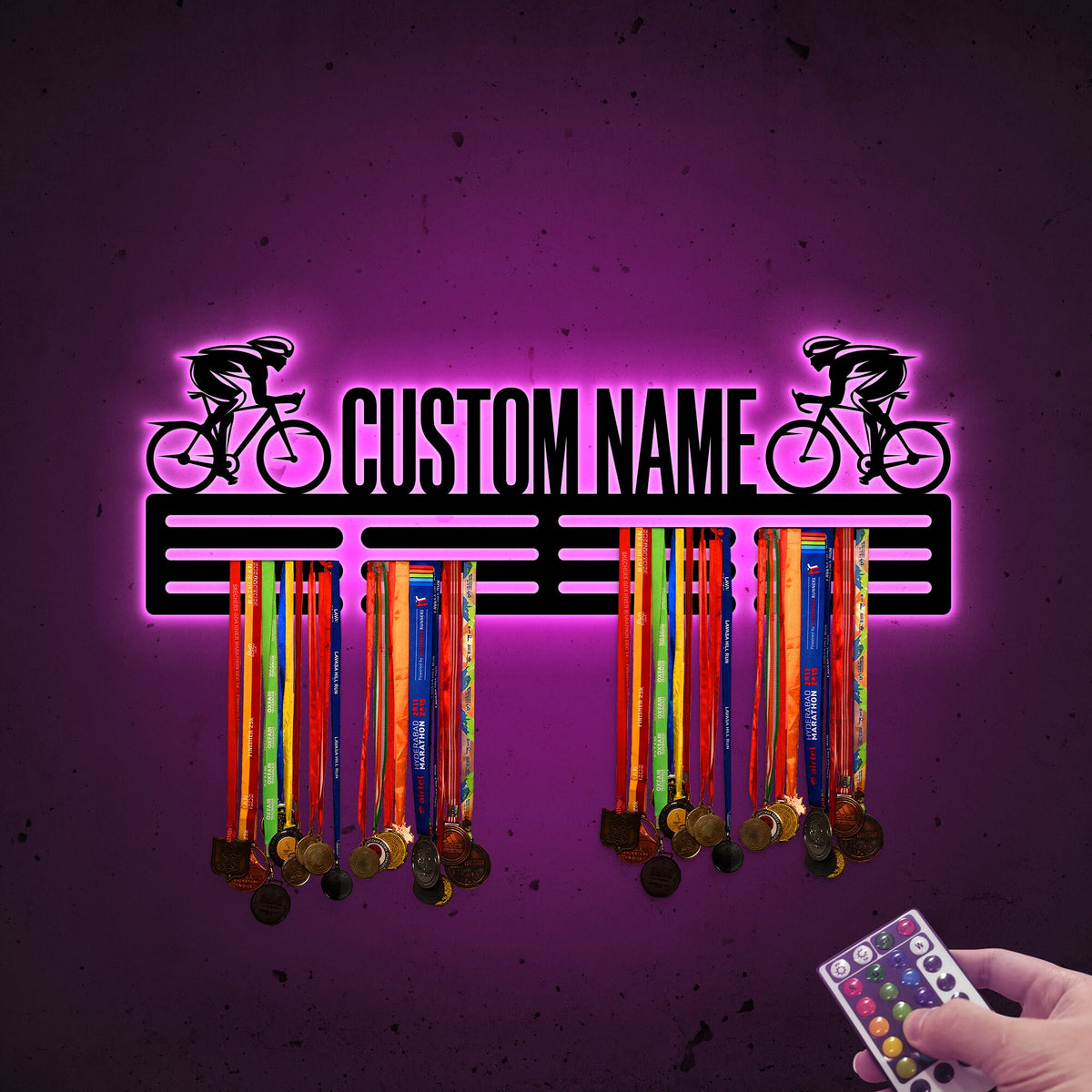 Custom Cycling Medal Hanger, LED Wall Decor, Housewarming Gift