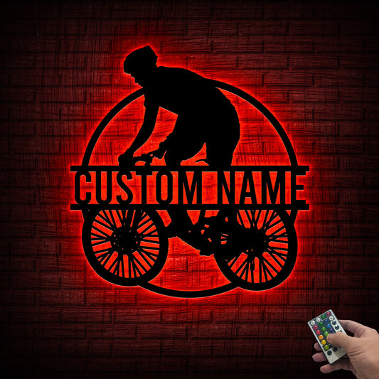 Custom Cycling Metal Sign, LED Wall Decor, Cyclist Gift
