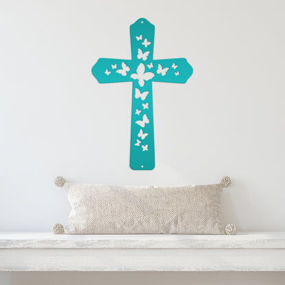 Butterfly Cross Metal Sign - Christian Wall Hanging - Unique Religious Artwork - Christian Gifts