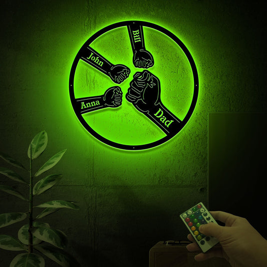 Custom Fist Bump Metal Sign with LED, Personalized Father's Day Gift