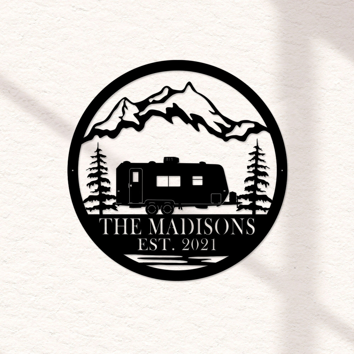 Personalized RV Camper Metal Sign, Mountain Scene LED Light