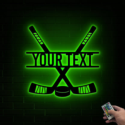 Custom Hockey Sticks Metal Sign with LED Lights, Hockey Room Decor