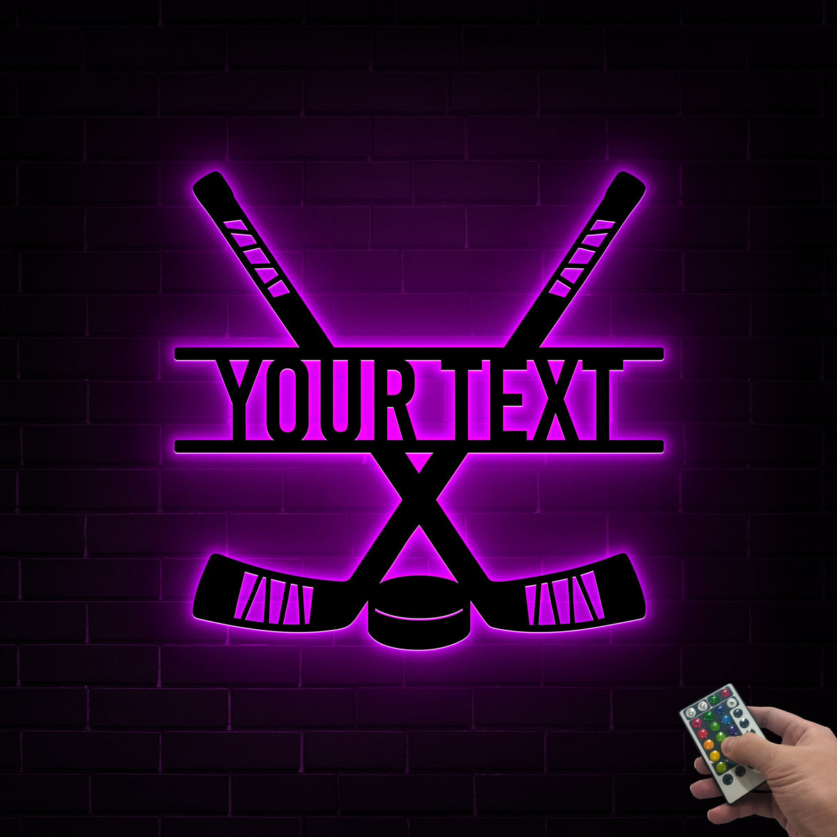 Custom Hockey Sticks Metal Sign with LED Lights, Hockey Room Decor