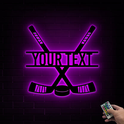 Custom Hockey Sticks Metal Sign with LED Lights, Hockey Room Decor