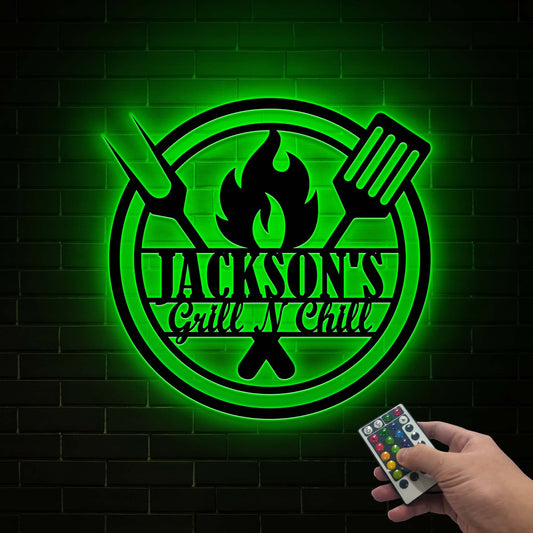 Custom BBQ Grill Metal Sign, LED Light, Smoker Wall Art