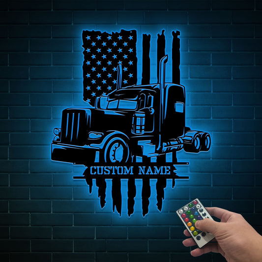Personalized Truck Driver Metal Sign With LED light, Custom Trucker Wall Art For Home Decor, Birthday, Father's Day Gift, Gift For Him